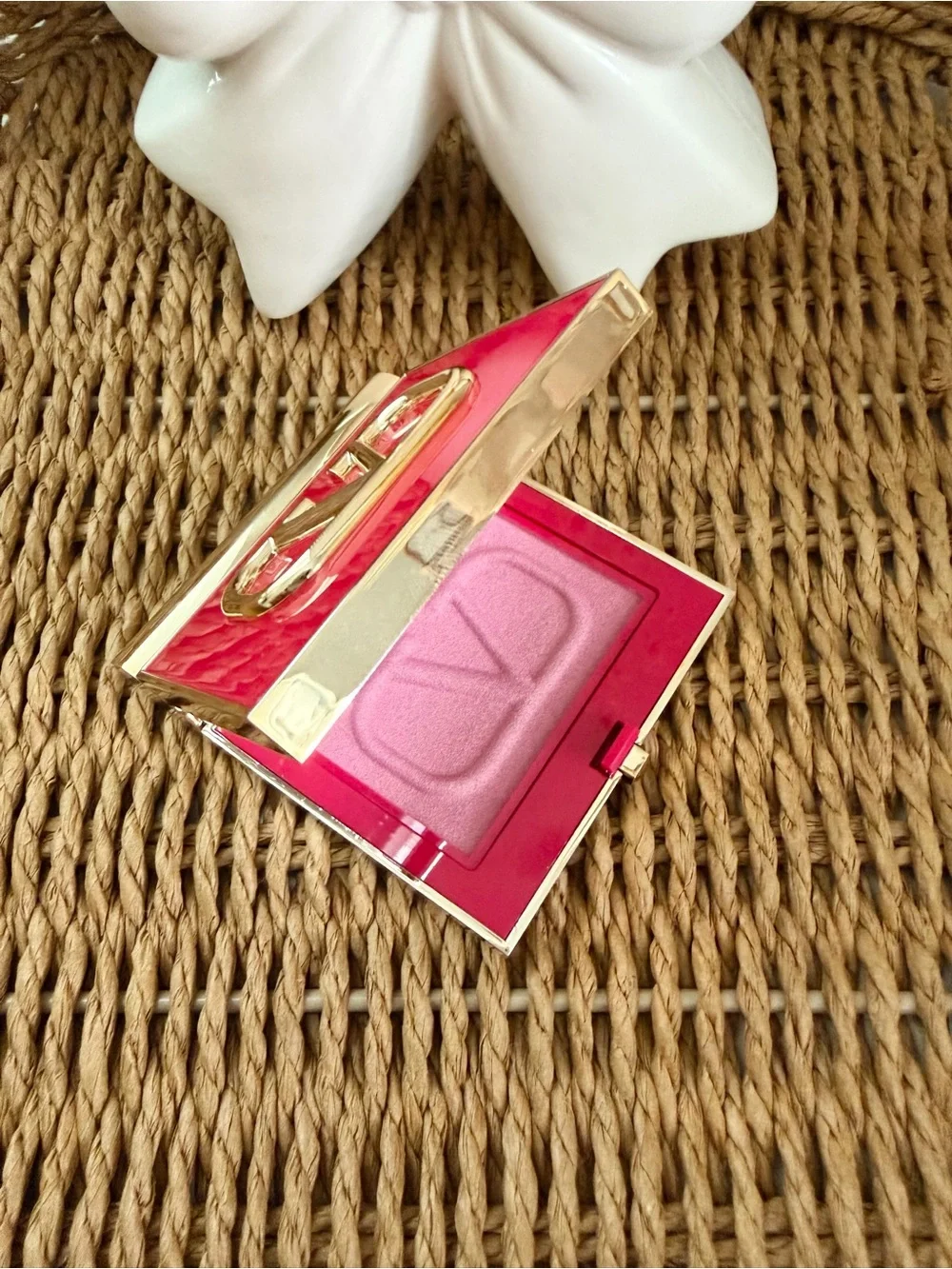 Valentino Hot Pink & Gold V-Logo Compact
